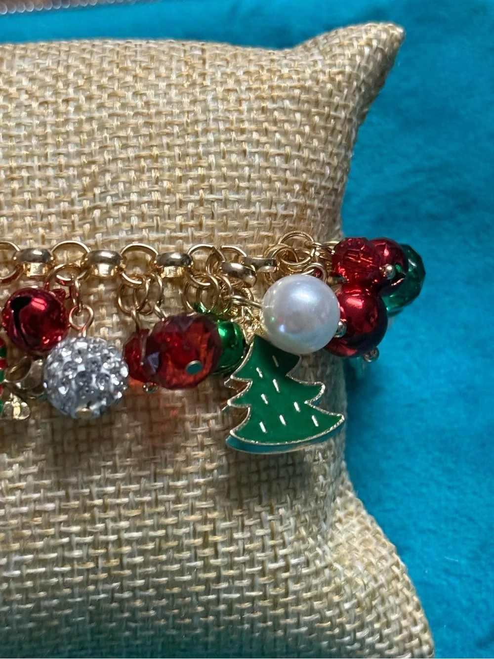 Gold-tone Holiday Charm Bracelet with Red & Green Accents